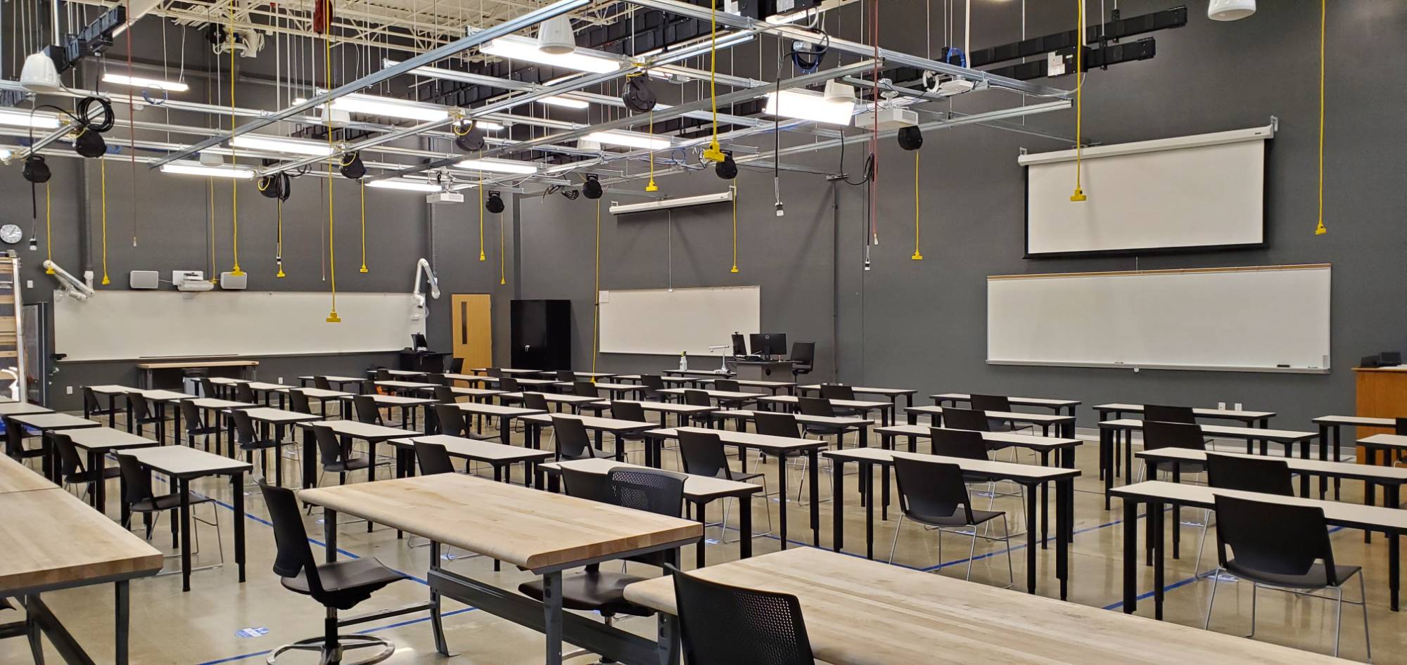 flexible design space set up as a 60 person classroom